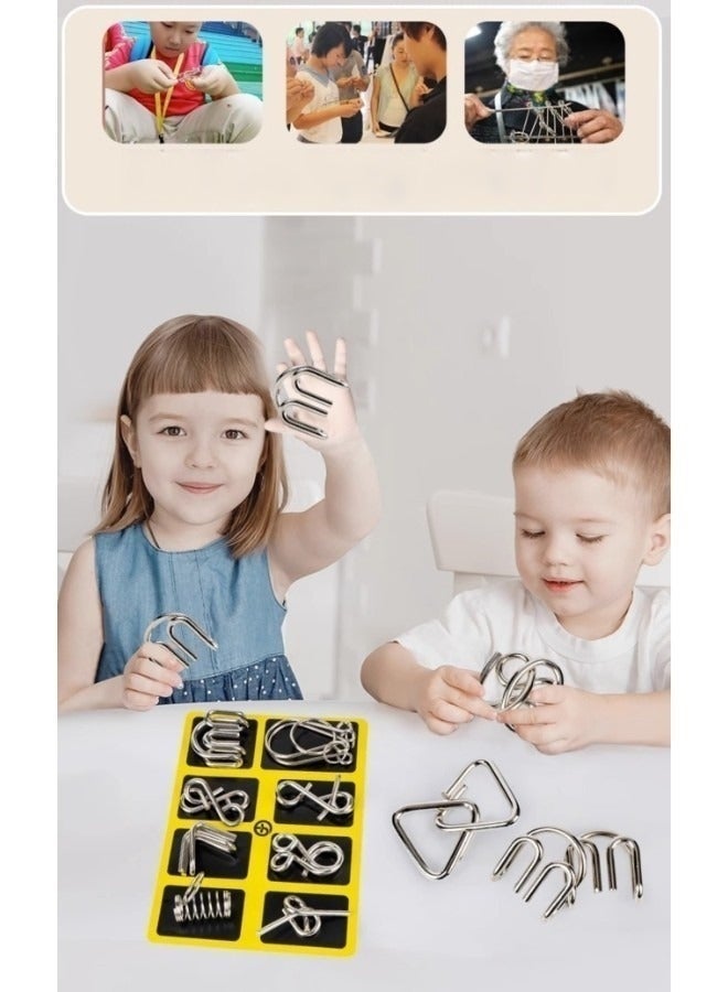 Metal Wire Puzzle Set of 8 Brain Teaser IQ Test Disentanglemen Iron Link Unlock Interlock Game Chinese Ring Magic Trick Toy for Party Favor Kids Adults Challenge - Image 3